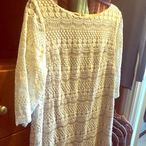 Beautiful white lace dress with tan lining